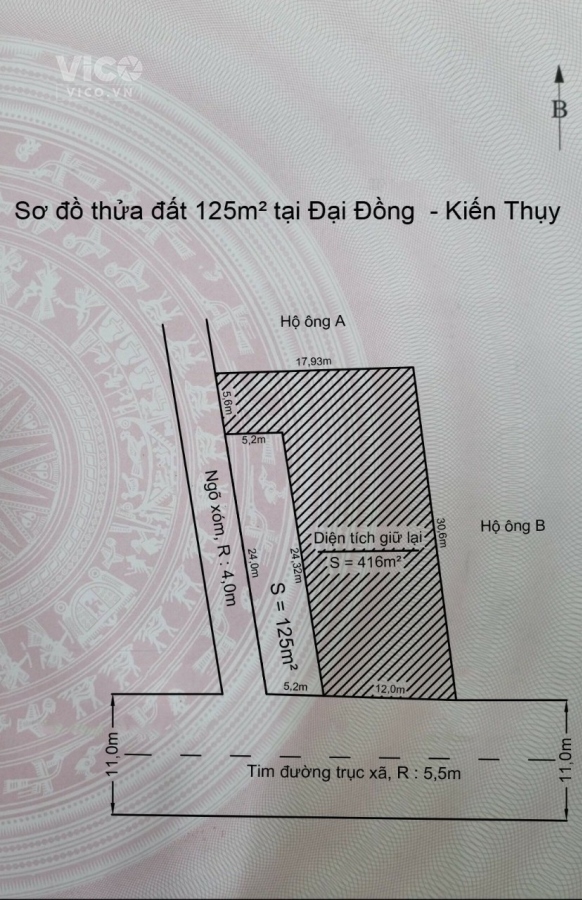 Mặt đường Phong Quang , Đại Đồng, Kiến thụy , lô góc 125m2