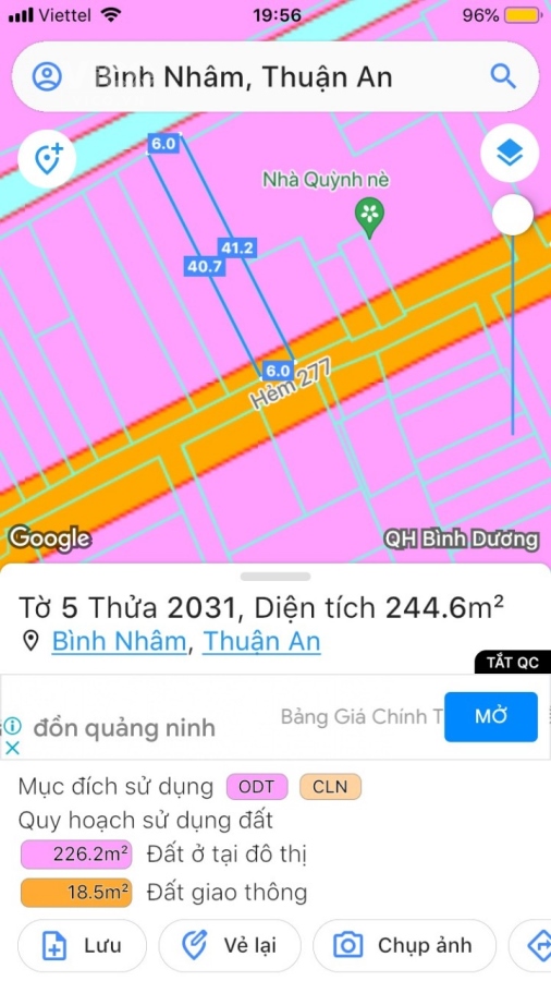 Cần tiền bán gấp lô đất 244m2(có 100m thổ cư)đường Bình nhâm 24