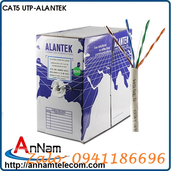 Dây cáp mạng ALANTEK Cat5e UTP 4 pair, Solid, 24AWG, PVC, Grey