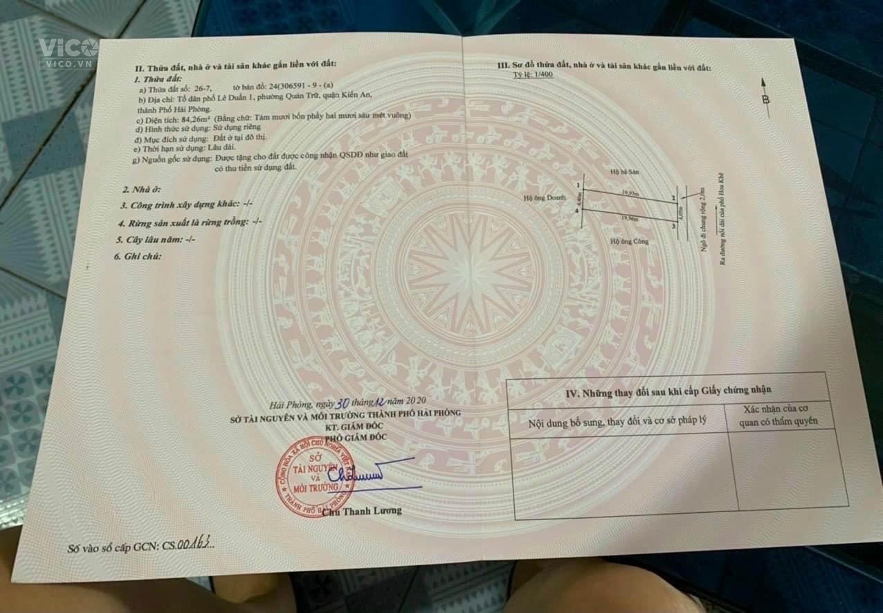 Chào bán lô đất liền kề tuyến 2 tổ dân phố Lê Duẩn 1 Quán Trữ Kiến An HP