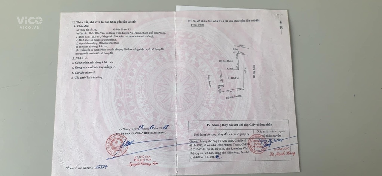 Chính chủ cần bán mảnh đất tại xã Hồng Thái huyện An Dương Hải Phòng