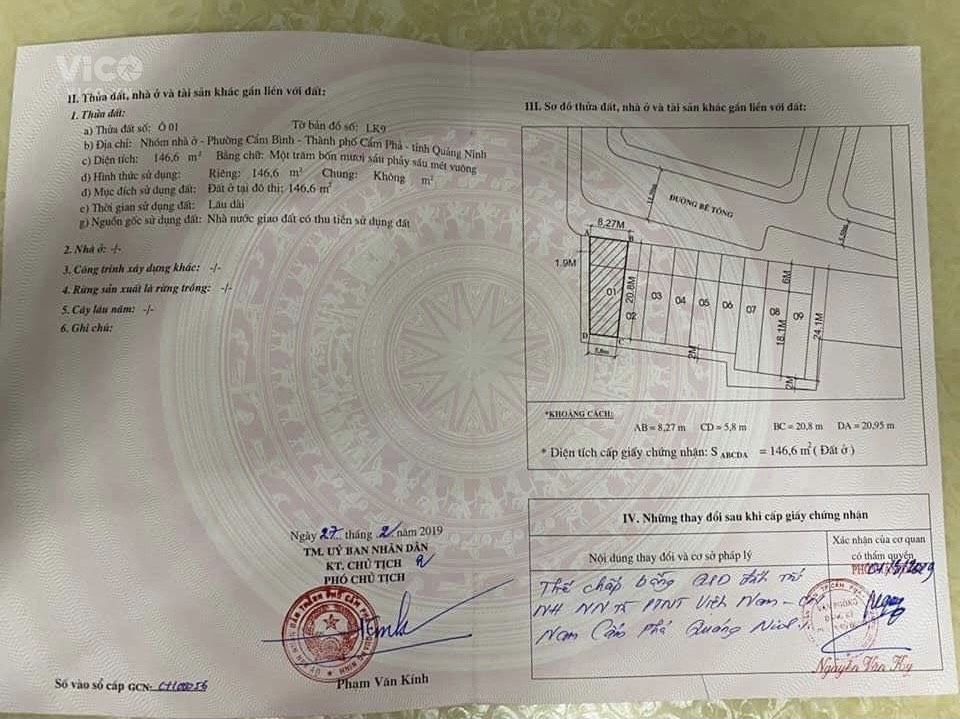 Cần bán đất nhóm nhà ở, Phường Cẩm Bình, TP Cẩm Phả, Tỉnh Quảng Ninh