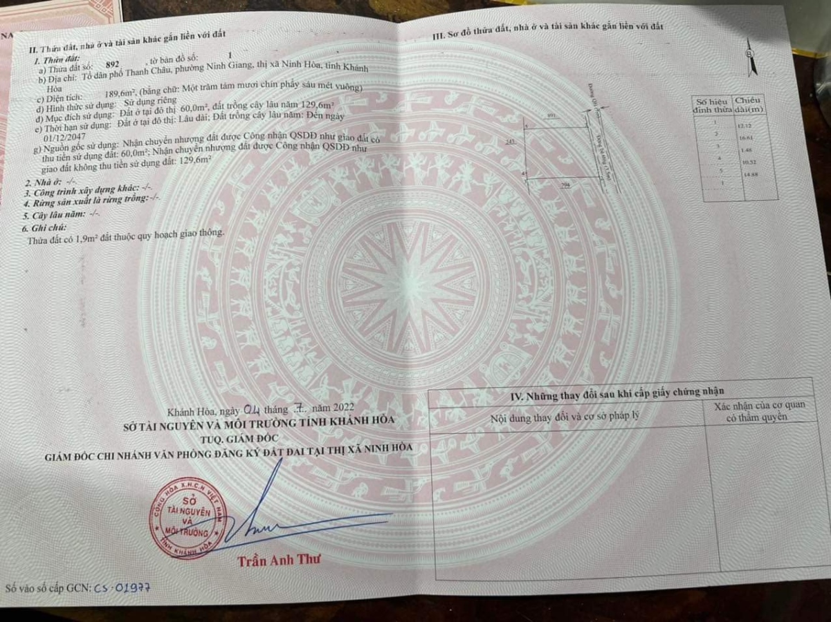 Bán đất trung tâm thị xã Ninh Hòa giá mềm