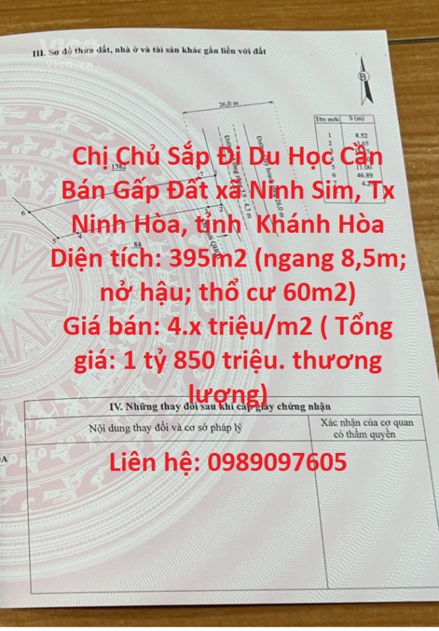 Chị Chủ Sắp Đi Du Học Cần Bán Gấp Đất Ninh Sim, Ninh Hòa
