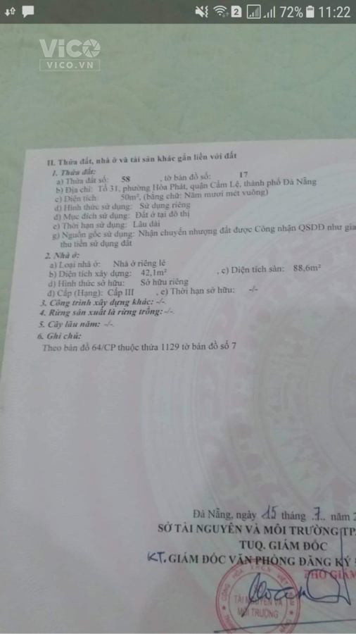 CẦN BÁN GẤP NHÀ 2 TẦNG 2 MẶT KIỆT Ô TÔ TẠI QUẬN CẨM LỆ TP ĐÀ NẴNG