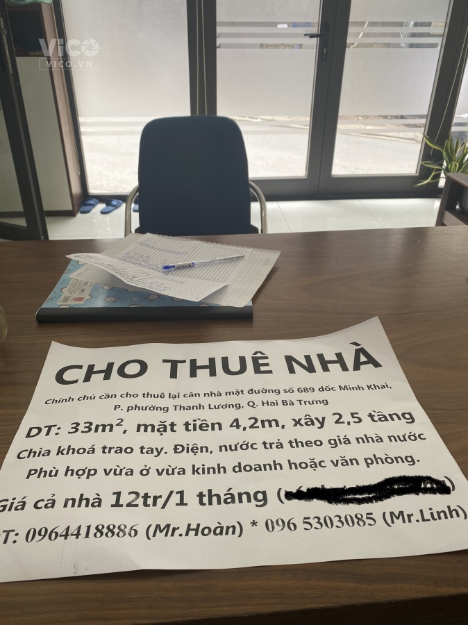 Chính chủ cho thuê nhà mặt đường số 689 dốc Minh Khai, Hai Bà Trưng DT33m2x 2.5 tầng Giá 12tr/th LH