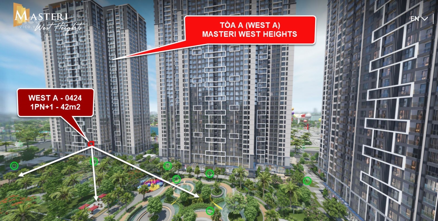 Cần bán căn West A0424. Giá 2,34 tỷ. tại Masteri West Heights. Ký trực tiếp CĐT. Sở hữu lâu dài