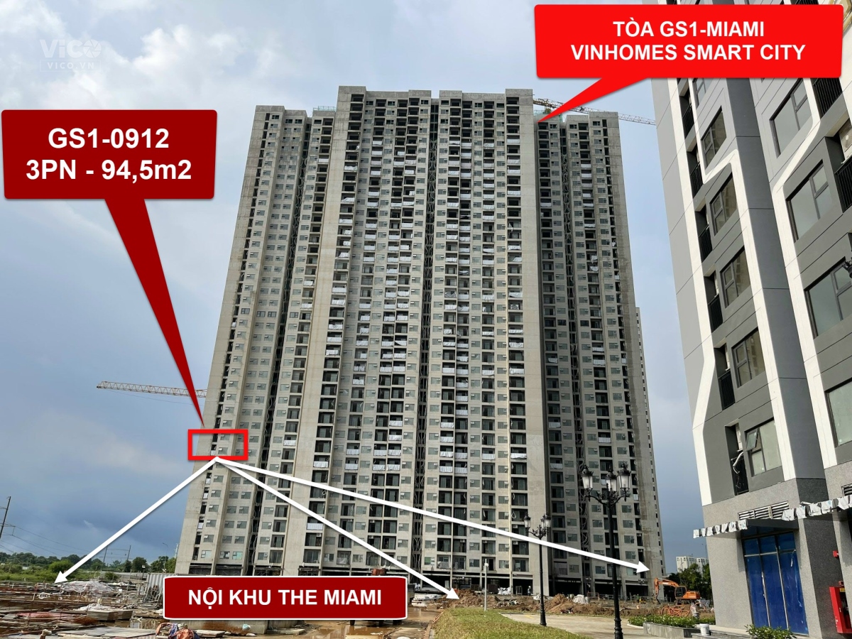 Chính chủ bán căn 3PN 94,5m2, GS10912, Vinhomes Smart City vị trí góc 2 mặt thoáng, có nội thất