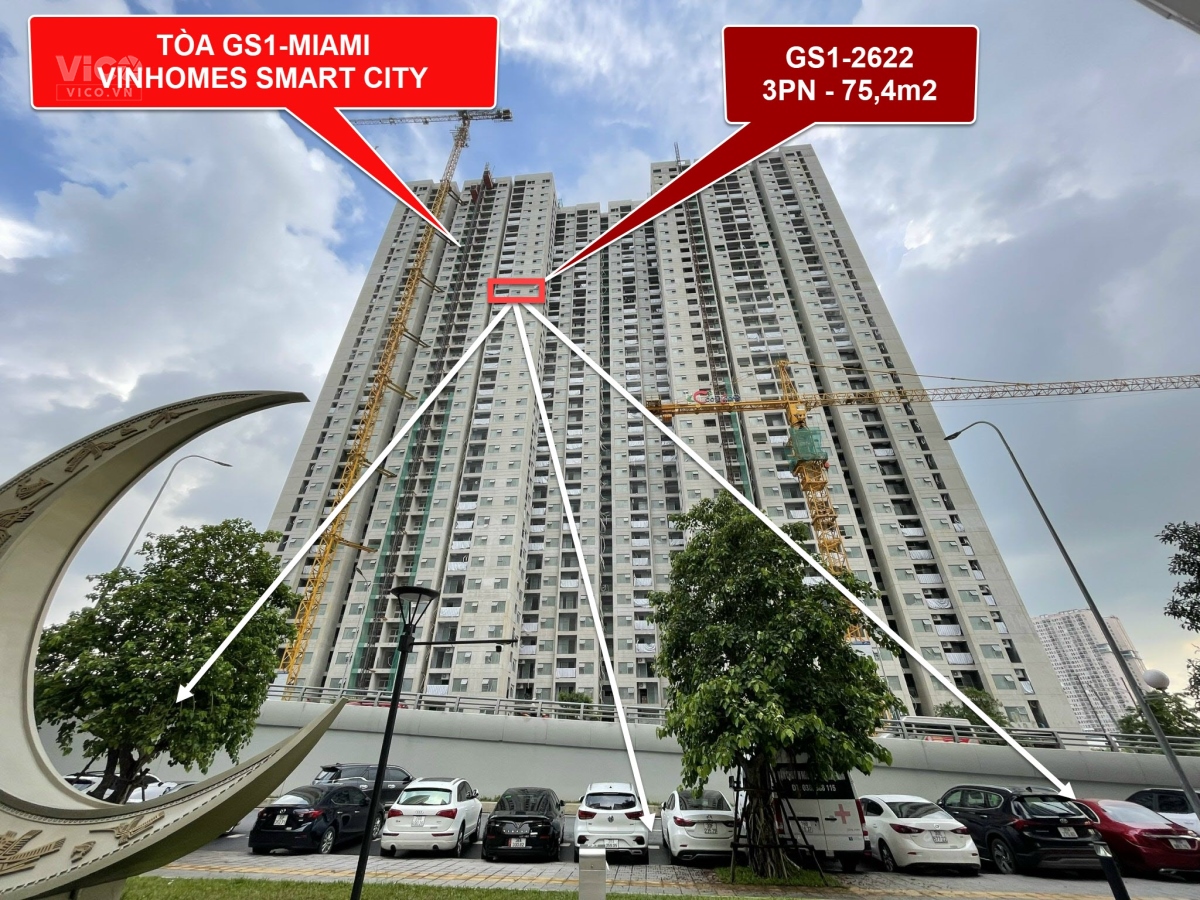 Giá 3,33 tỷ, bán căn 3PN GS1 2622, tầng 26 Vinhomes Smart City căn góc, 2 mặt thoáng có nội thất