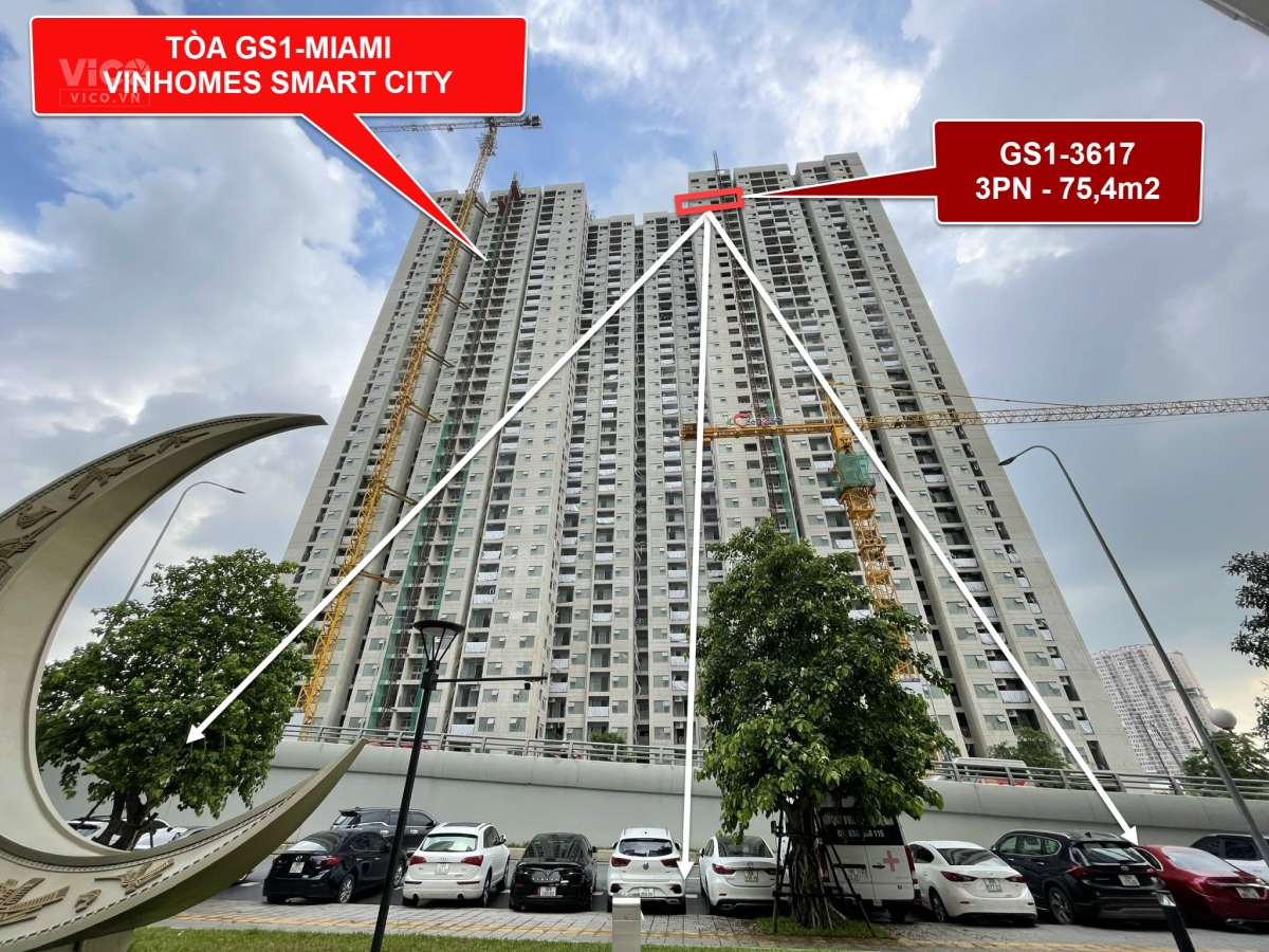 Giá 3,08 tỷ, bán căn 3 ngủ góc GS13617, Vinhomes Smart City 2 mặt thoáng hướng ĐN, có nội thất