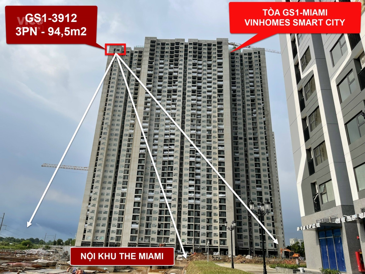 Bán căn 3PN 94,5m2, GS1 3912 Vinhomes Smart City, vị trí góc căn đẹp giá tốt có nội thất cao cấp