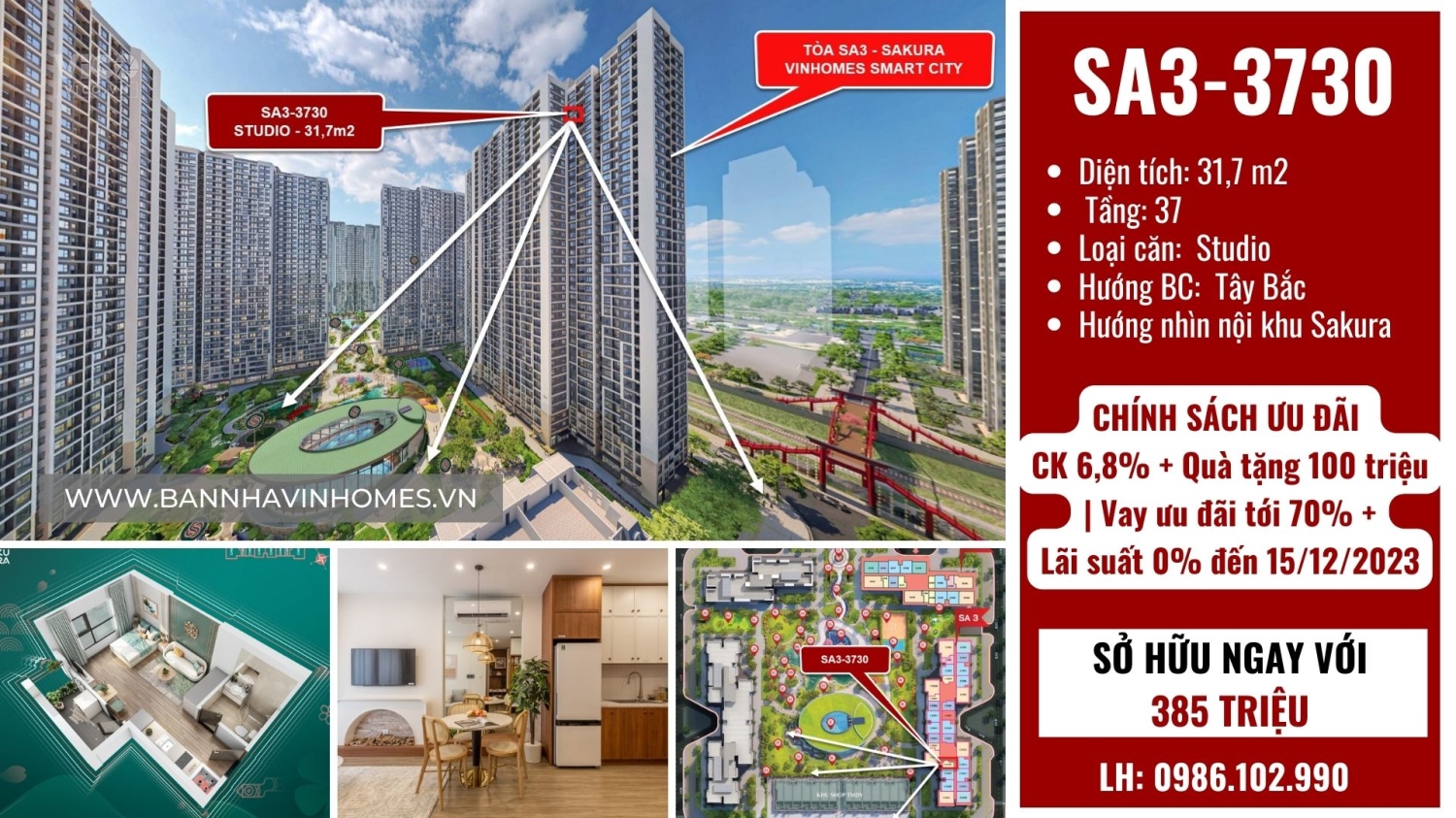 Ký trực tiếp CĐT, căn Studio SA33730, Vinhomes Smart City. Giá 1,3xx tỷ. Tặng nội thất 100 triệu