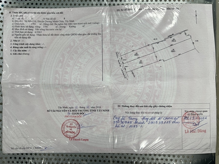 Chính Chủ Bán Đất xã Bến Củi, huyện Dương Minh Châu, tỉnh Tây Ninh