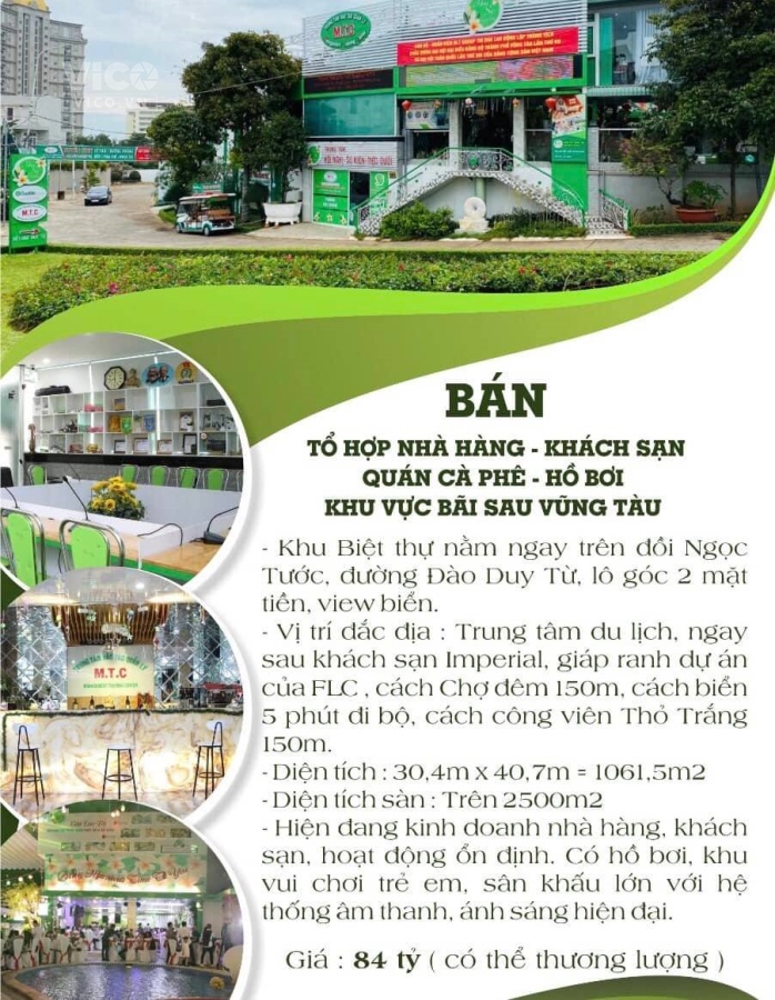 TỔ HỢP NHÀ HÀNG,KHÁCH SẠN,Q CÀ PHÊ,HỒ BƠI,VŨNG TÀU,GIÁ84 TỶ.