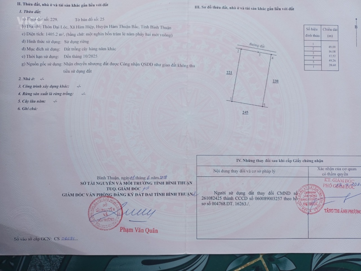 0933239353 Bán 1,4 Sào CLN Hàm Hiệp Có nhà Cấp 4 , Cách TT 8KM Sổ Đẹp