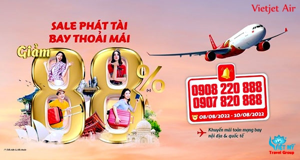 Vietjet ưu đãi ngày 8/8 giảm đến 88% giá vé