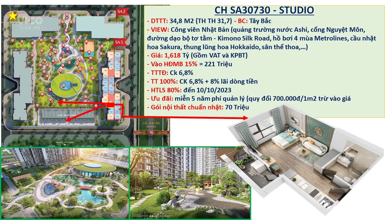Quỹ căn STUDIO HOT nhất phân khu SAKURA Vinhomes Smart City. Giá CĐT đợt đầu chưa tăng, LÃI NGAY