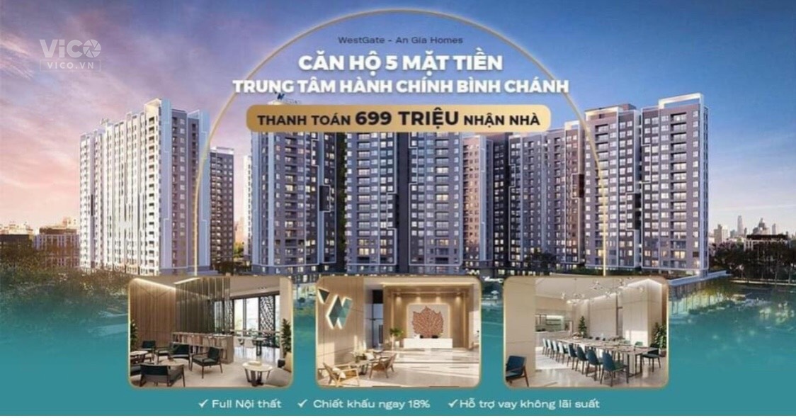 Bán căn hộ 2PN West Gate, Bình Chánh diện tích 59m2 giá 2,4 tỷ