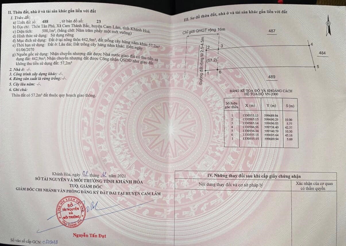 Hàng hiếm full thổ đường QH 16m Cam Lâm, Khánh Hòa