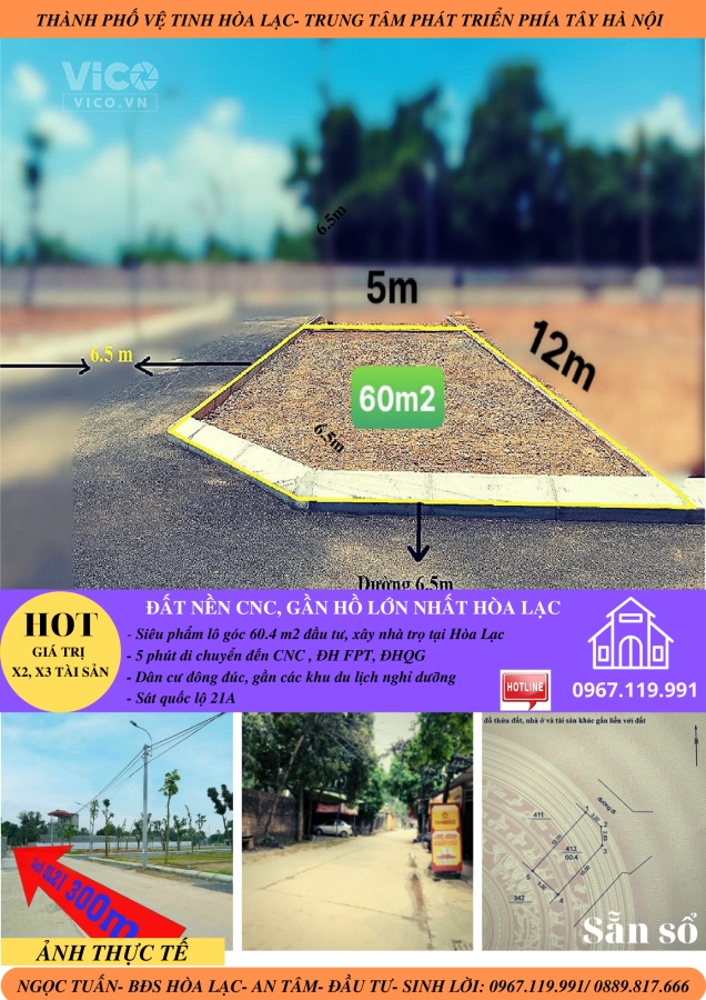 EM BÁN LÔ GÓC 60M2 ĐẤT THỔ CƯ NGAY GẦN ĐẠI HỌC FPT