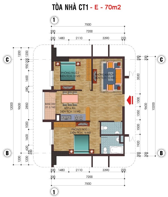 VIP! Bán căn hộ 2pn,2wc sổ đỏ 75m2 chung cư C14 Bộ Công An giá cực rẻ 2.450 tỷ đủ đồ nội thất xịn