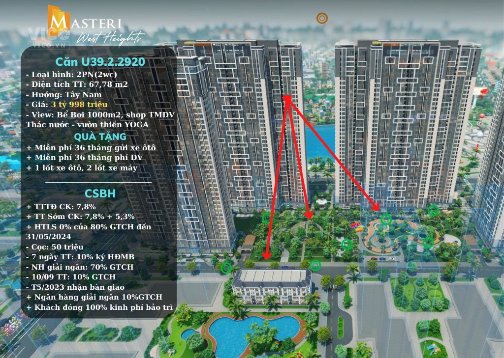 cần bán căn 2N (2WC) Dự án Masteri West Heights, với mức giá được chiết khấu lên tới hơn 10%.