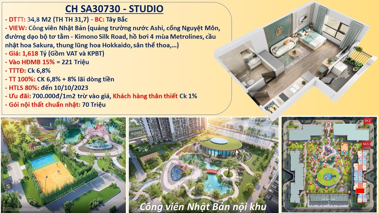 CẦN BÁN CĂN STUDIO VINHOMES SMART CITY 221 TRIỆU KÝ HĐMB