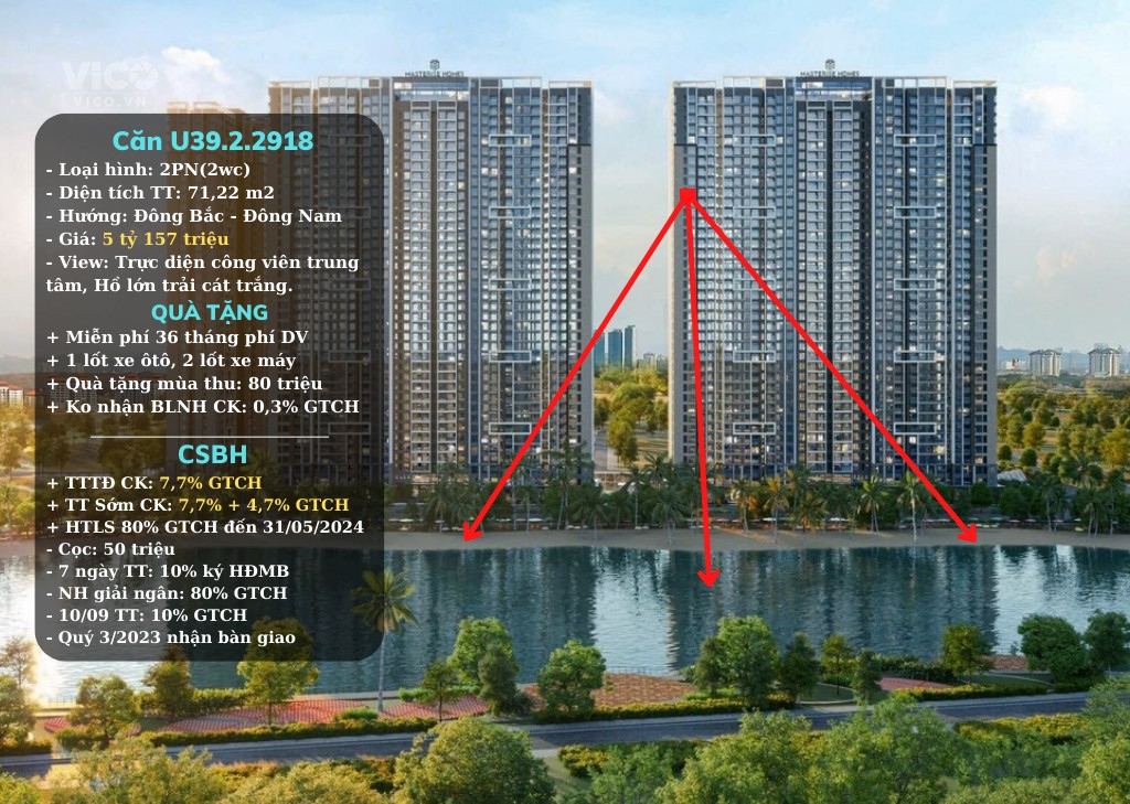 CƠ HỘI KHÔNG THỂ BỎ QUA Căn hộ U39.2.2918 Masteri West Heights Căn hộ đẳng cấp, chuẩn quốc tế.