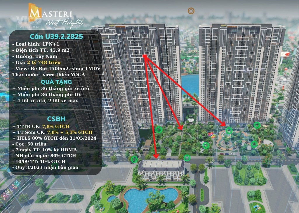 BÁN NHANH CĂN 1 PHÒNG NGỦ MASTERI WEST HIGHTS