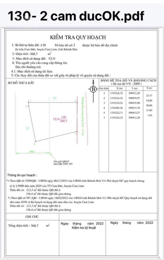CHÍNH CHỦ CẦN BÁN ĐẤT QUY HOẠCH 2 MẶT ĐƯỜNG