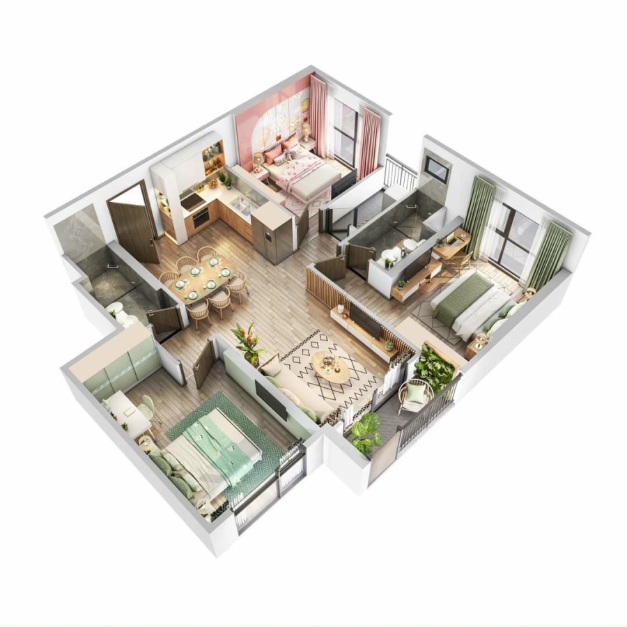 Duy nhất 1 căn 3 phòng ngủ 106m2 lô góc hướng đông nam , tây nam ( hàng hiếm trong lần mở bán