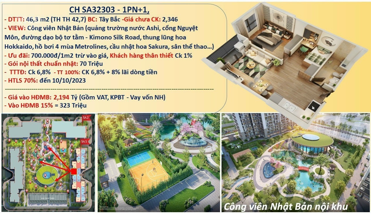 Cần bán căn hộ THÔNG MINH 1PN1 THE SAKURA VINHOMES SMART CITY