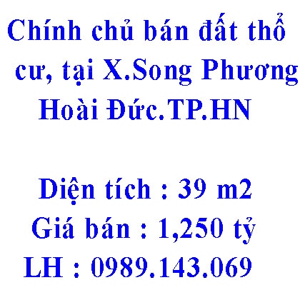 Chính chủ bán đất thổ cư 39m2 tại Thôn 7 Song Phương Hoài Đức