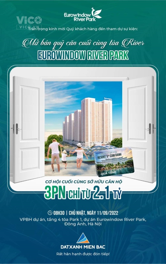 Mở bán quỹ căn cuối cùng tòa River EUROWINDOW RIVER PARK 3pn chỉ 2.1 tỷ