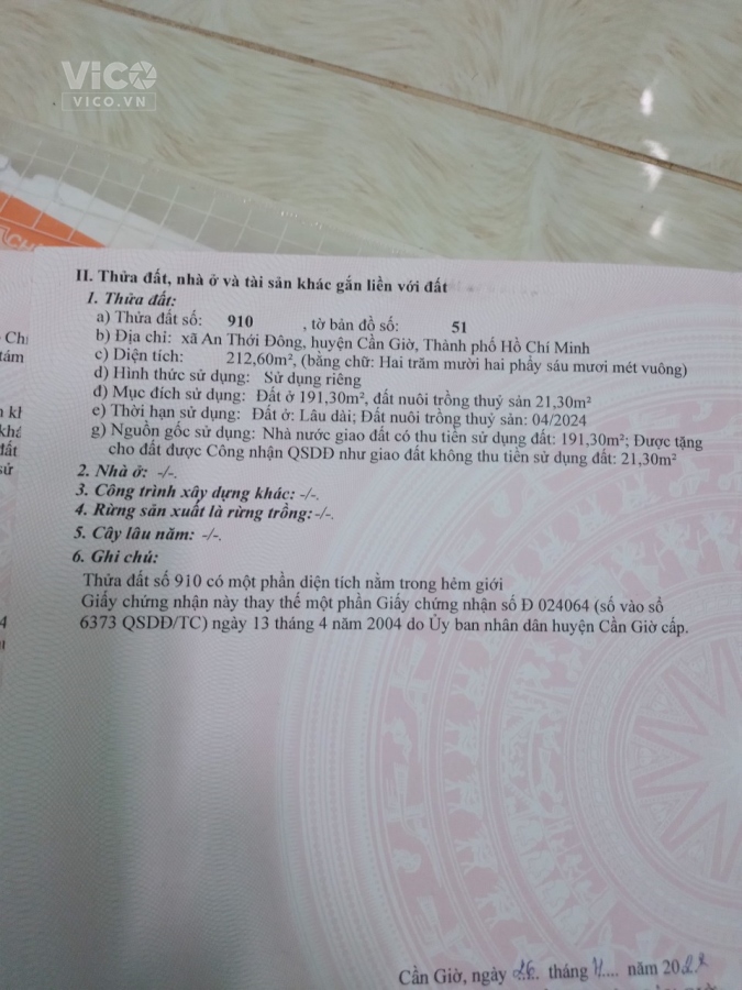 Bán 2 nền đất tại xã An Thới Đông Cần Giờ