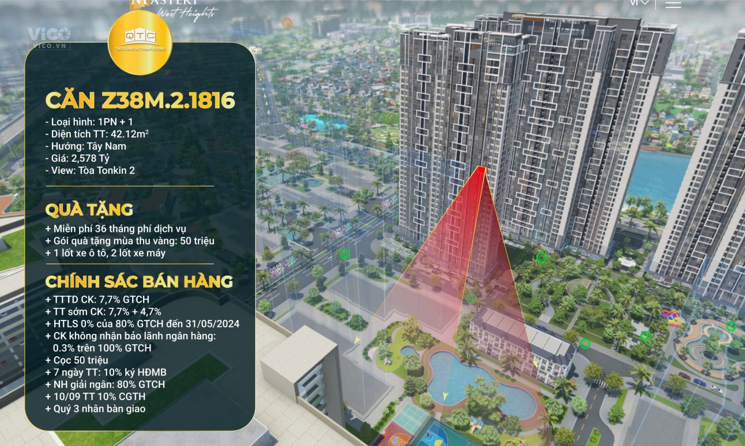 Bán căn hộ Masteri West Heights trong Đại đô thị Smart City, Nam Từ Liêm, Hà Nội.
