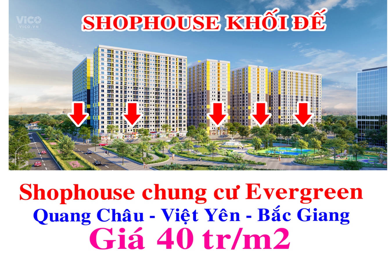 SHOPHOUSE KHỐI ĐẾ CHUNG CƯ EVERGREEN TT NẾNH VIỆT YÊN BG