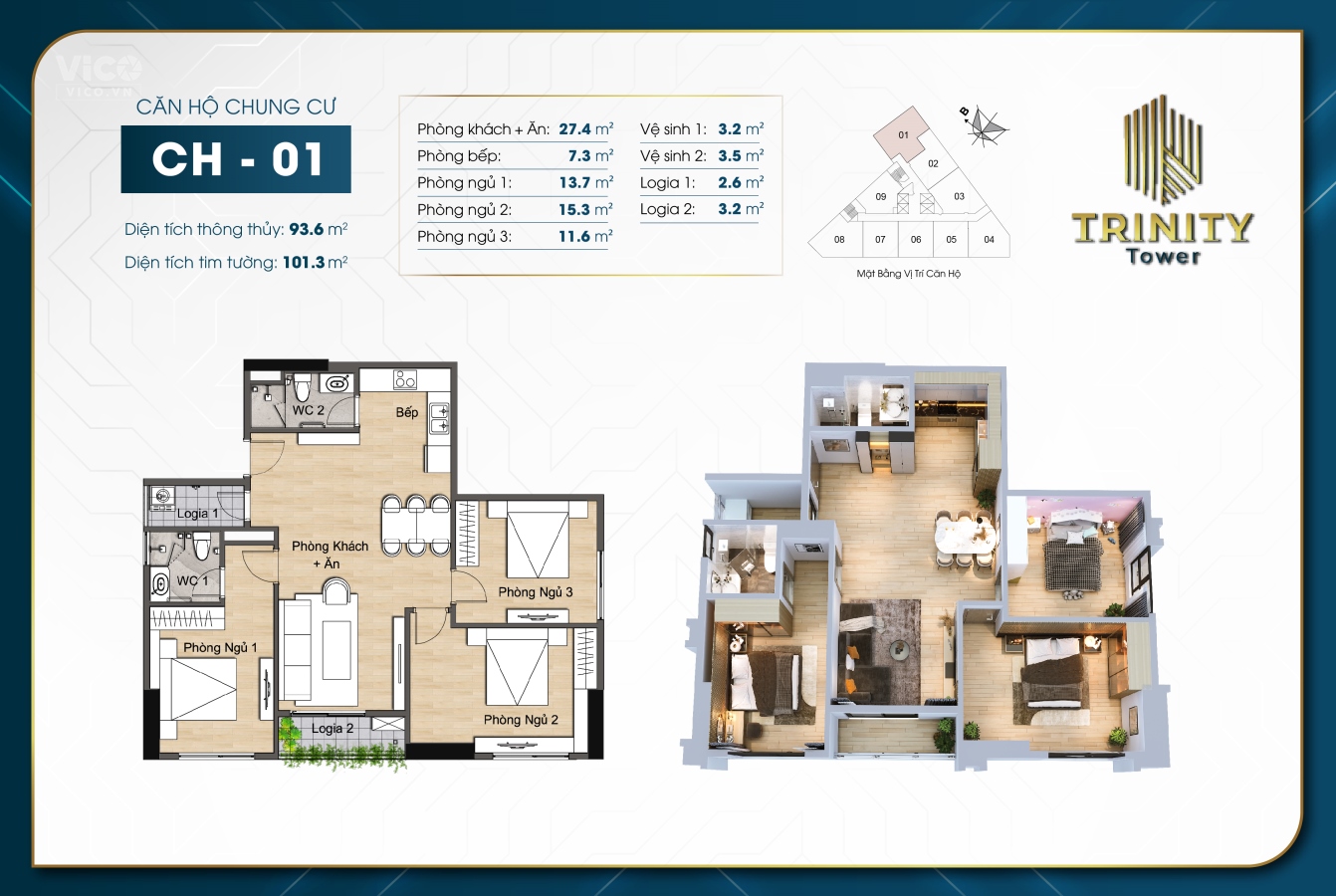 VIP!Bán căn hộ hoa hậu 3pn tầng 14 dt 94m2 chung cư cao cấp TRINITY TOWER sổ vĩnh viễn giá bán rẻ