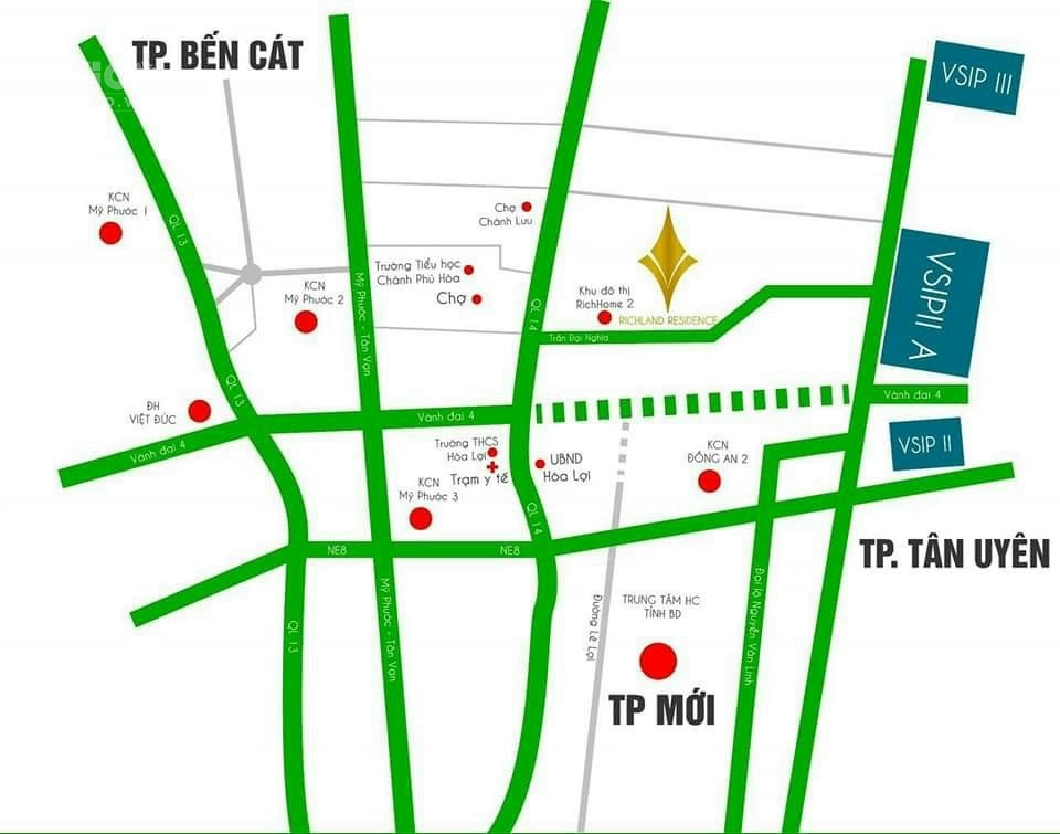 CHỈ 415 TRIỆU MUA ĐƯỢC ĐẤT VÀ NHÀ TẠI TRUNG TÂM THÀNH PHỐ MỚI, GẦN VSIP2, KĐT RICHLAND RECIDECE
