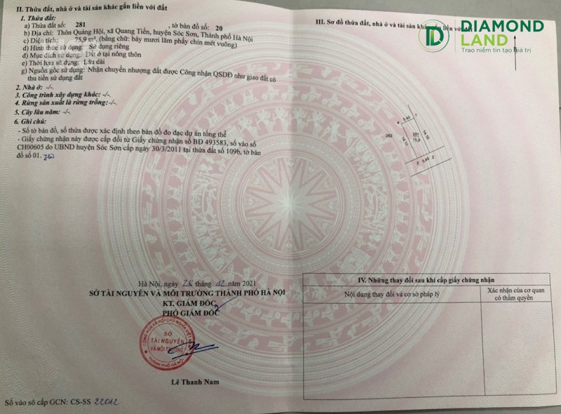 75,9m2 đất Quảng Hội, Quang Tiến, Sóc Sơn. Giá chỉ 1xtr/m2