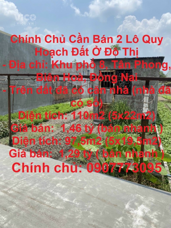 Chính Chủ Cần Bán 2 Lô Quy Hoạch Đất Ở Đô Thị