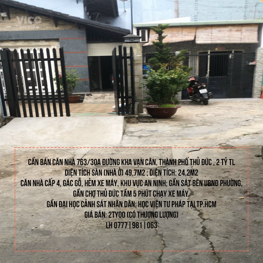 Cần Bán CĂN NHÀ 763/30A đường Kha Vạn Cân, thành phố Thủ Đức , 2 tỷ TL