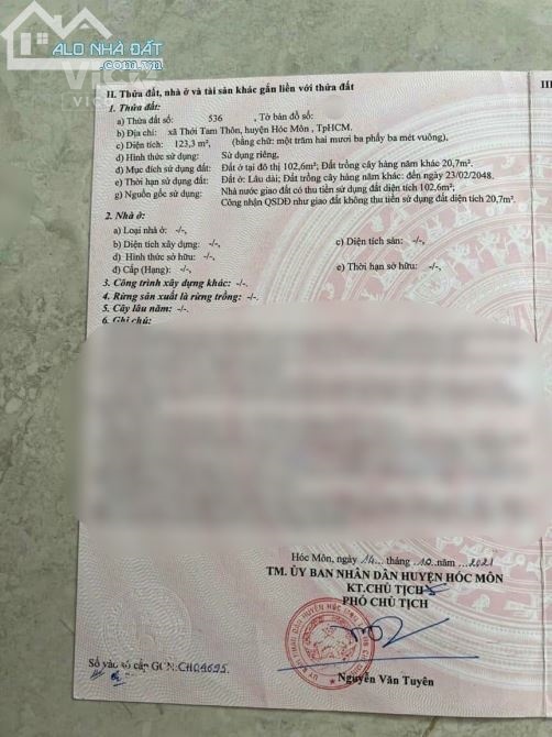 bán đất thới tam thôn 123m2 , hóc môn , sổ hồng riêng