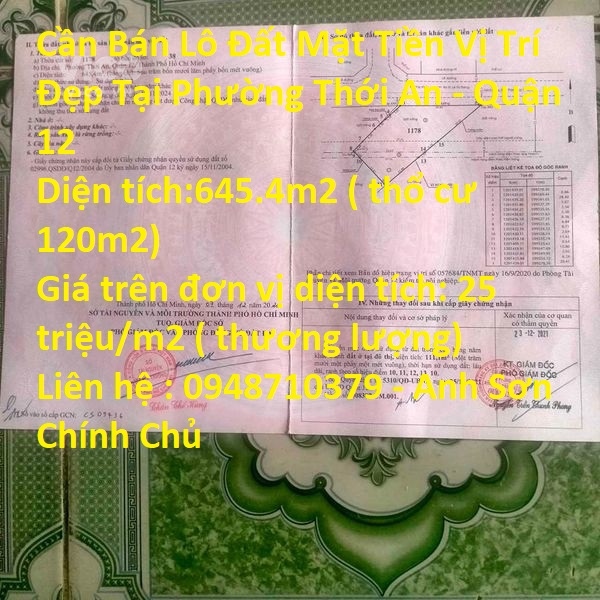 Cần Bán Lô Đất Mặt Tiền Vị Trí Đẹp Tại Phường Thới An Quận 12