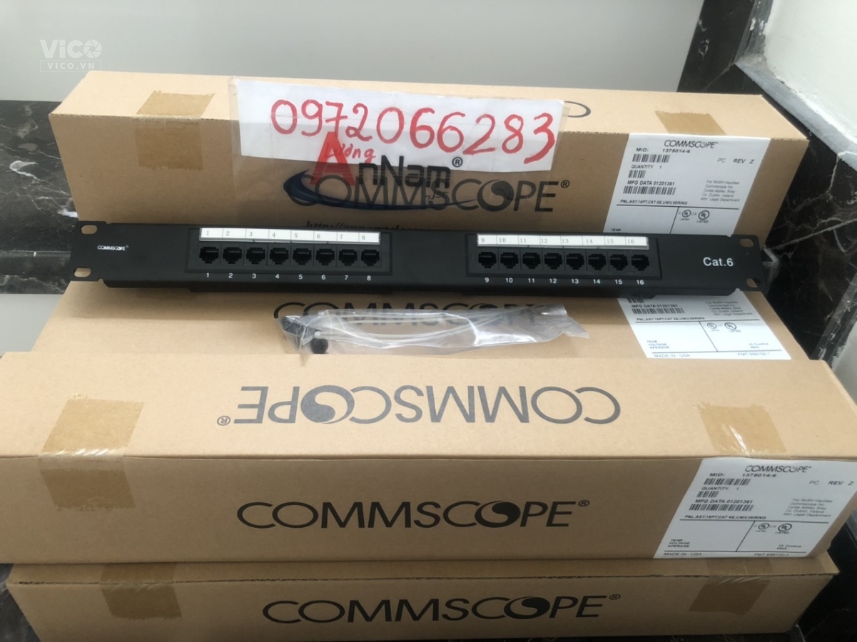 Thanh đấu nối Patch panel Cat6 Commscope/Amp 16 port PN 13750146