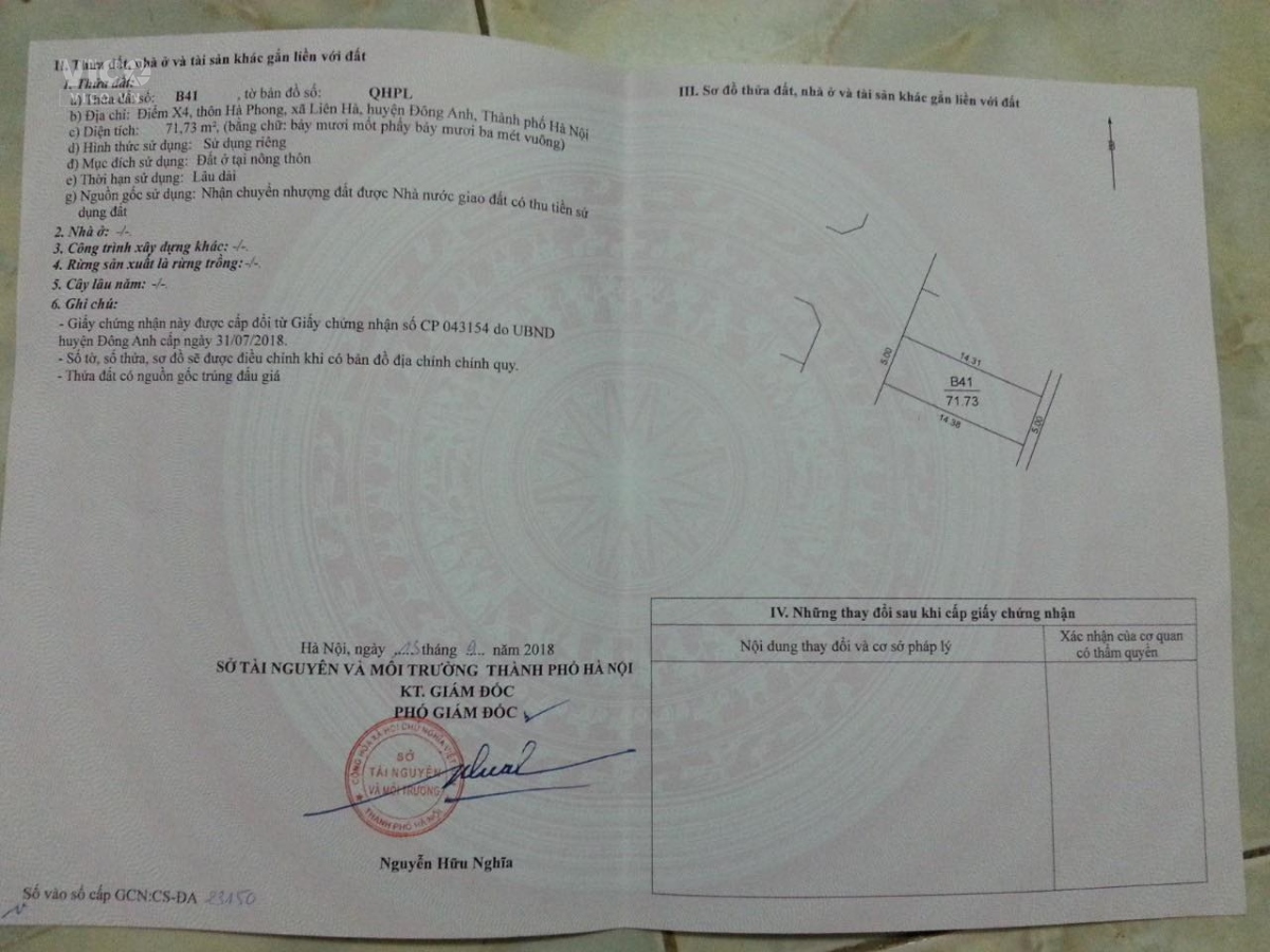 Bán thanh lý gấp lô đất đấu giá Hà Phong Liên Hà Đông Anh, hướng Tây Bắc, sau dãy mặt đường,