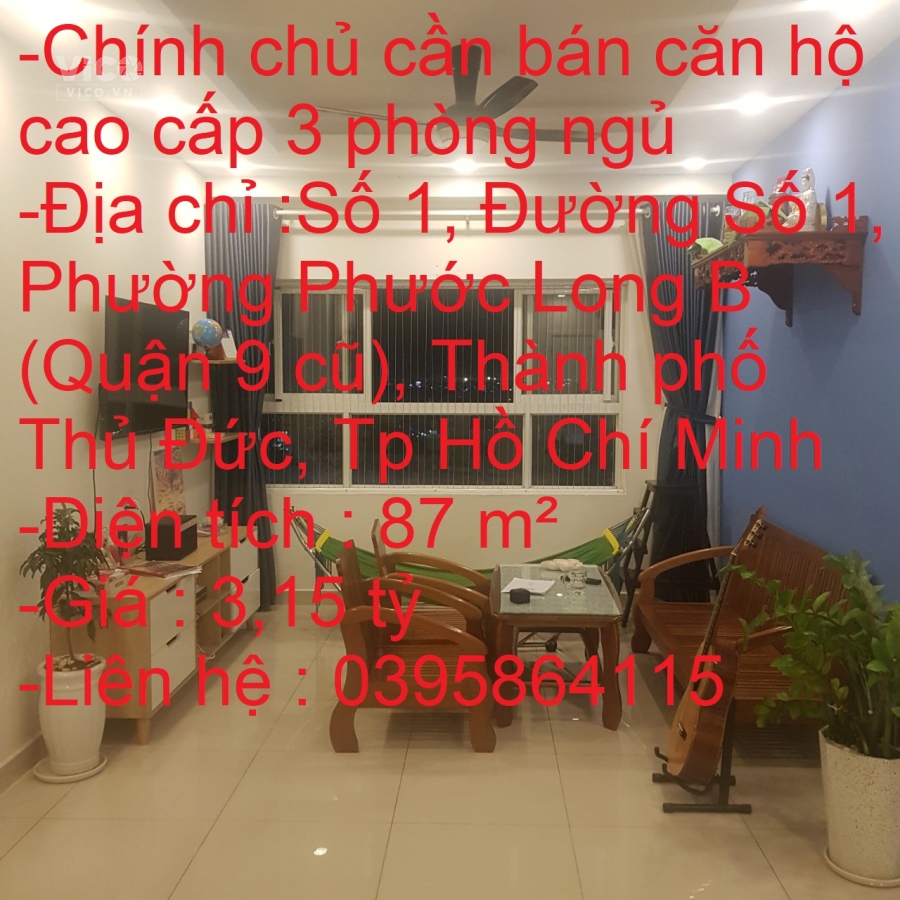 Chính chủ cần bán căn hộ cao cấp 3 phòng ngủ tại Phường Phước Long B (Quận 9 cũ), Thành phố Thủ Đức