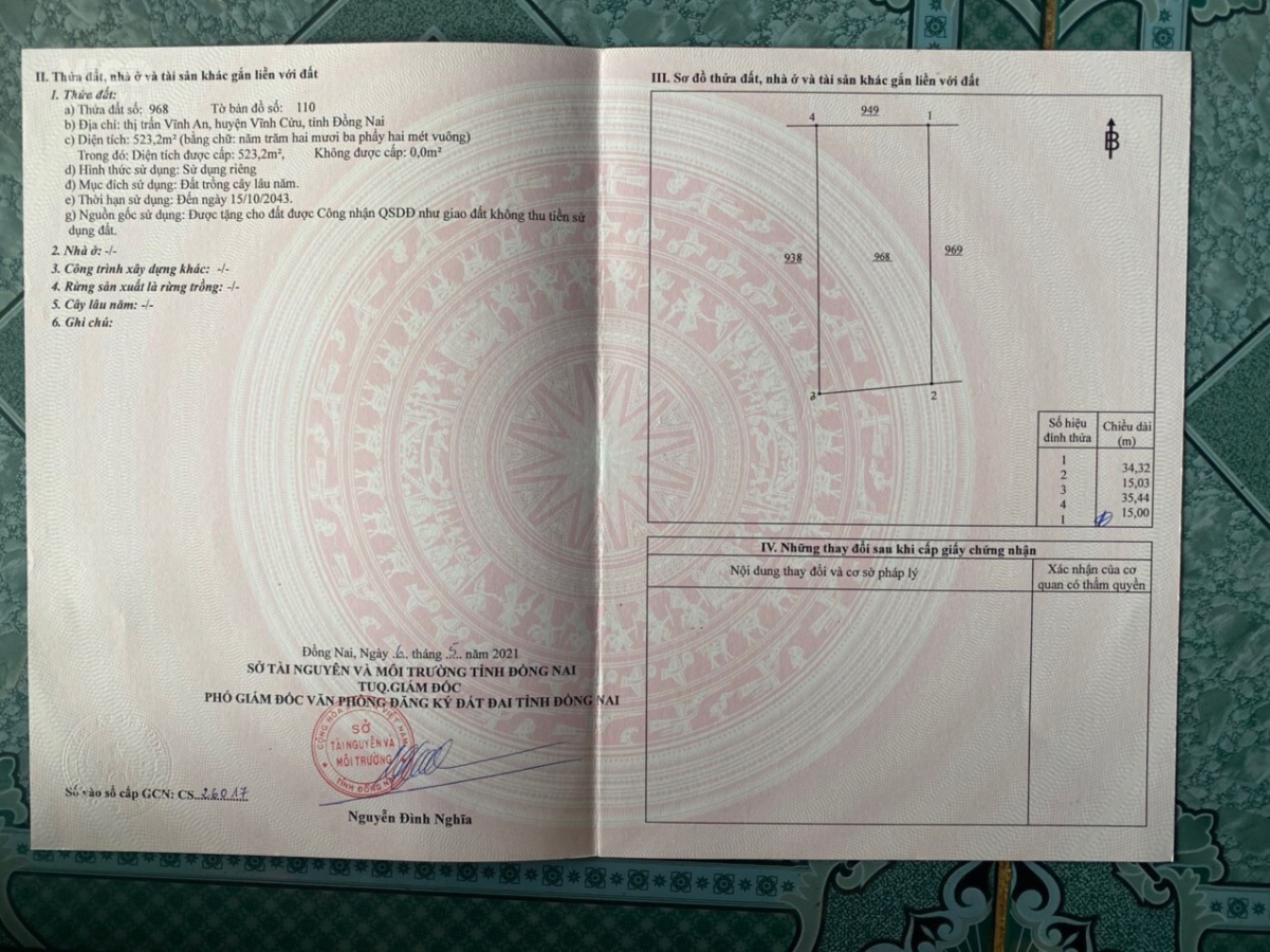 Cần bán gấp khu vườn sổ riêng tại thị trấn vĩnh an, vĩnh cửu