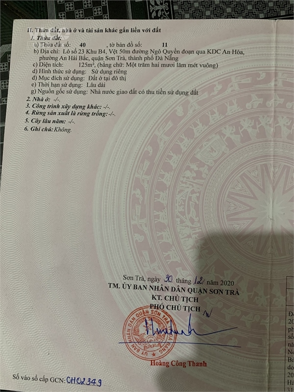 Chính chủ cần bán nhanh đất Ngô Quyền, 125 m2, đông nam gần biển Phạm Văn Đồng, Sông Hàn