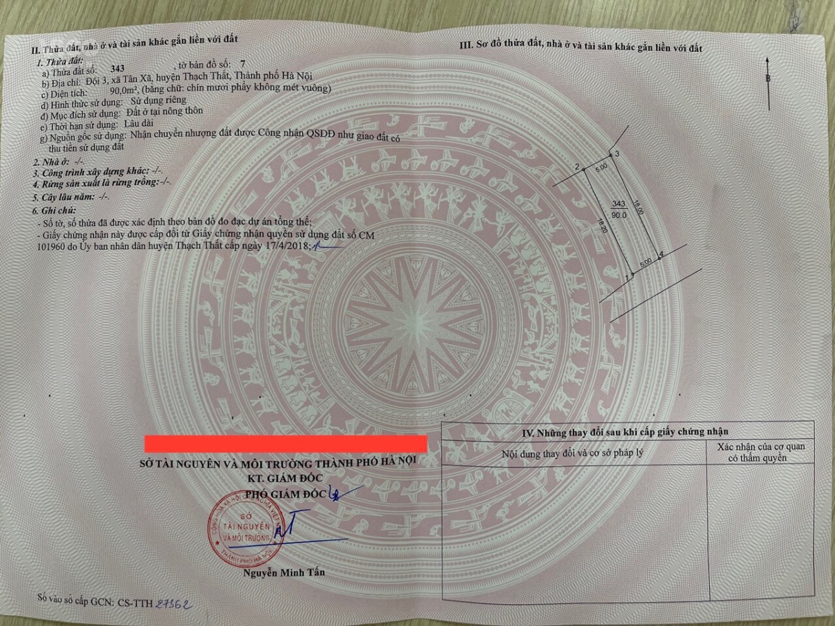Tài chính nhỉnh 2 tỷ sở hữu mảnh đất 90m2 Thôn 3 Tân xã Thạch Thất Hà Nội